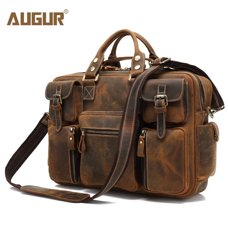 

AUGUR Men Buiniess Travel Shoulder Bags Brand Crazy Horse Men Handbags Retro Genuine Leather High Quality Bag