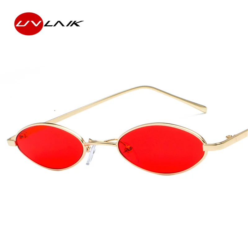 

UVLAIK Small Oval Sunglasses for Men Retro Metal Frame Yellow Red Glasses Vintage Small Round Sun glasses for Women Gift