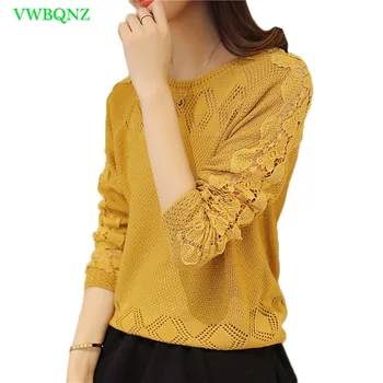 

Spring New Lace Hollow Sweater Women Korean Loose Long Sweater Bottoming Shirt Womens Hedging Long sleeve Sweater Tops Tide A382