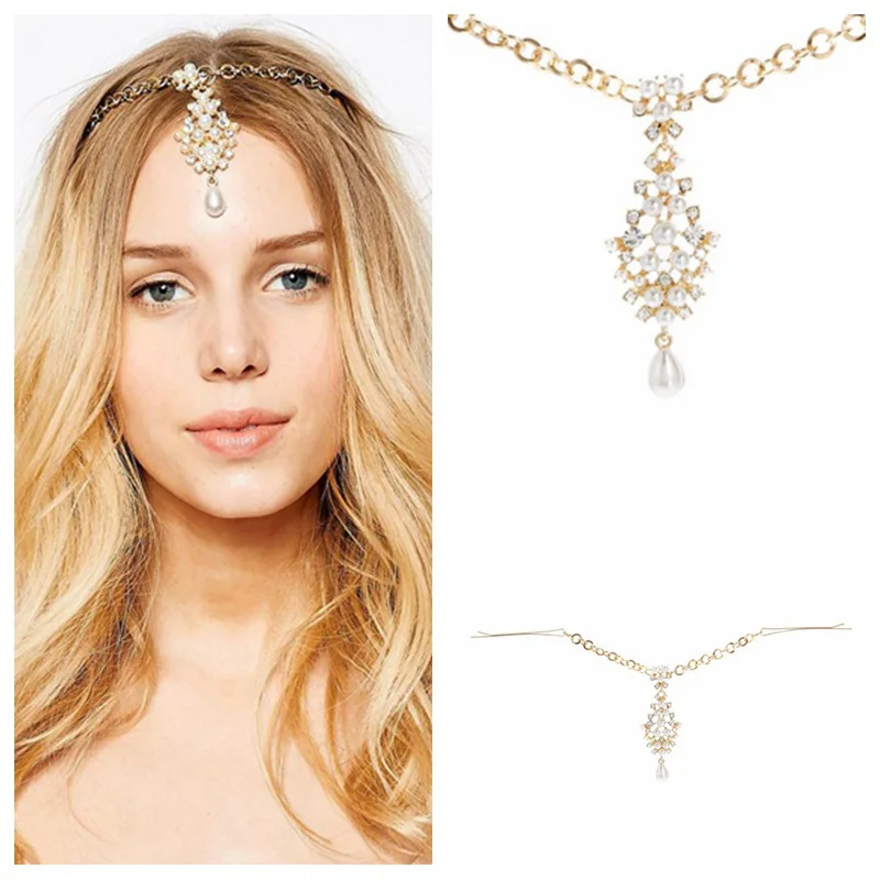 HHYDE Indian Gold Color Hair Accessories Crystal Simulated Pearl Drop