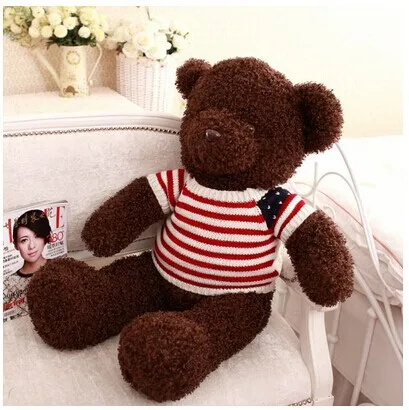 

huge lovely stripe sweater teddy bear toy US flag sweater plush bear doll coffee bear gift doll about 135cm