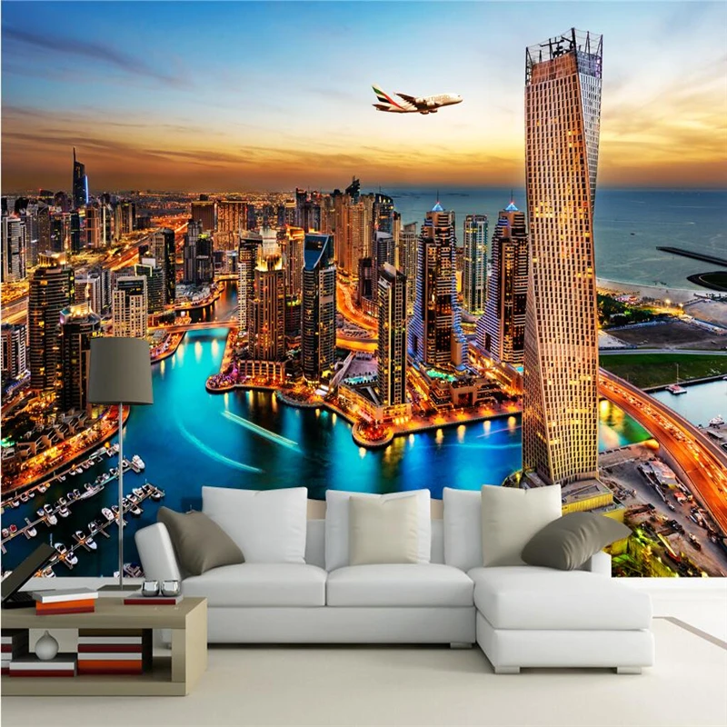 

Wallpapers YOUMAN Custom Photo Wallpaper Murals Dubai Night View 3d Murals Thicken TV Background Restaurant Kitchen Home Decor