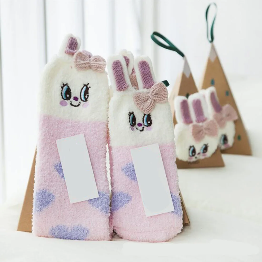 1 пара рождественских носков подарок 3D Дизайн Пушистый коралловый бархат толстый теплый носок для женщин полотенце пол/спальный новый год