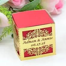 Красная коробка с металлическим золотым рукавом лазерная резка индивидуализированный свадебный подарок коробка