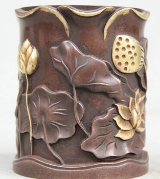 

bi001573 5 Chinese Dynasty Palace Purple Bronze 24K Gold Gilt Brush Pot pencil vase