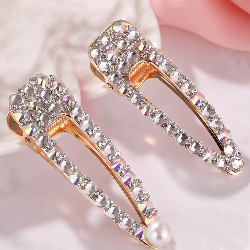 

2019 New Fashion Flash Luxury Temperament Women Barrettes Full Crystal Pearl Elegant Hair Clip Hairpin Hair Accessories