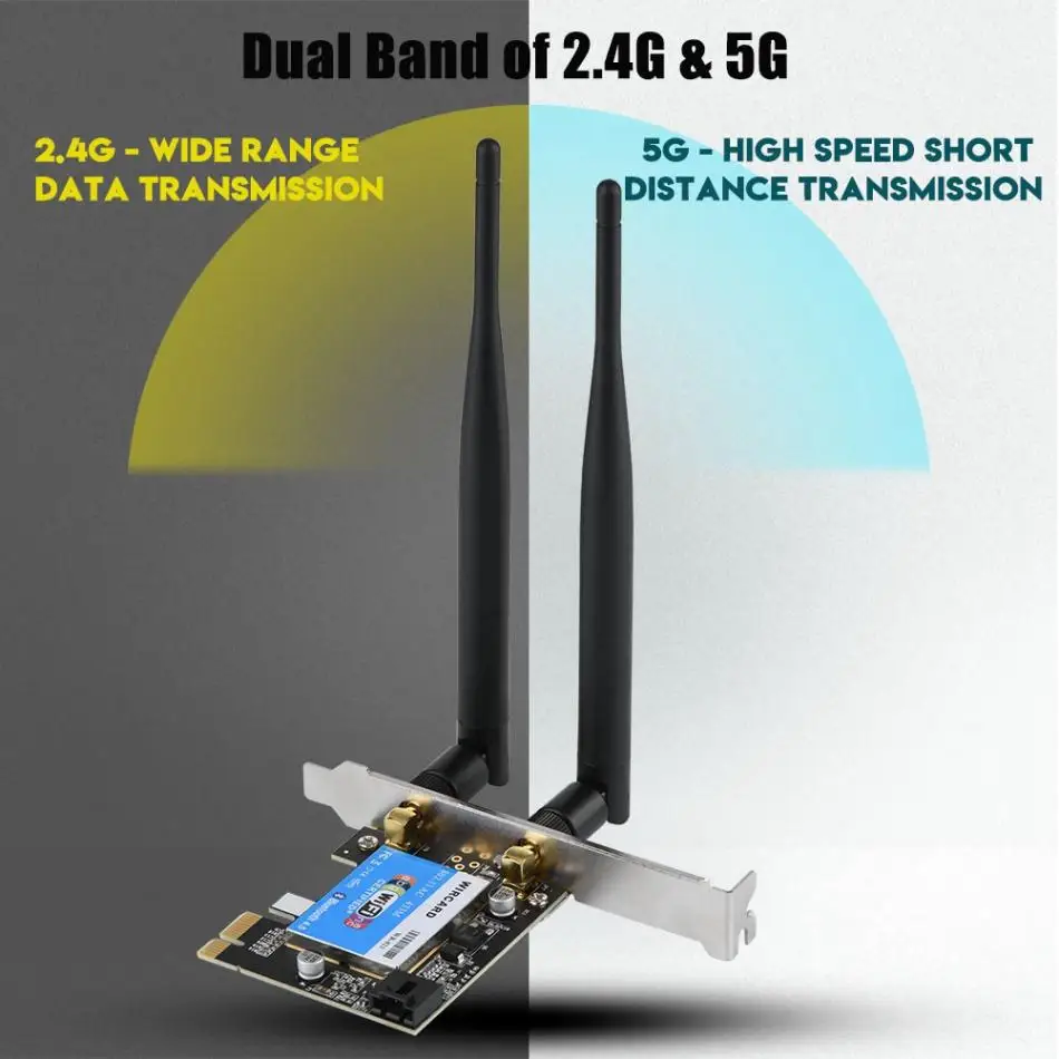 PCIE сетевая карта 433 Мбит/с Двухдиапазонная 2 4G/5G + Bluetooth 4 0 для рабочего стола
