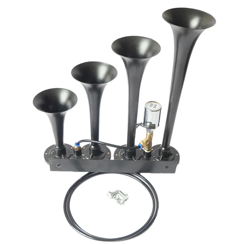 

Newest 12/24V Black Truck Train Compact Quad Dropshipping Metal 118DB 4-Trumpet Air Horn Car