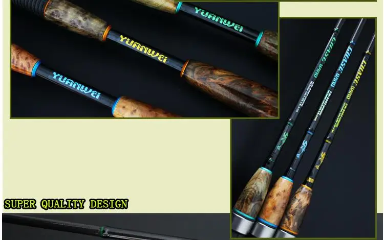 Alça de Carbono Vara de Pesca Equipamento de Pesca l de Madeira Yuanwei ul - Spinning Pesca Rod 2sec Hastes Isca Vara Olta 1.8 m 1.98 2.1 12 Varas de pescar
