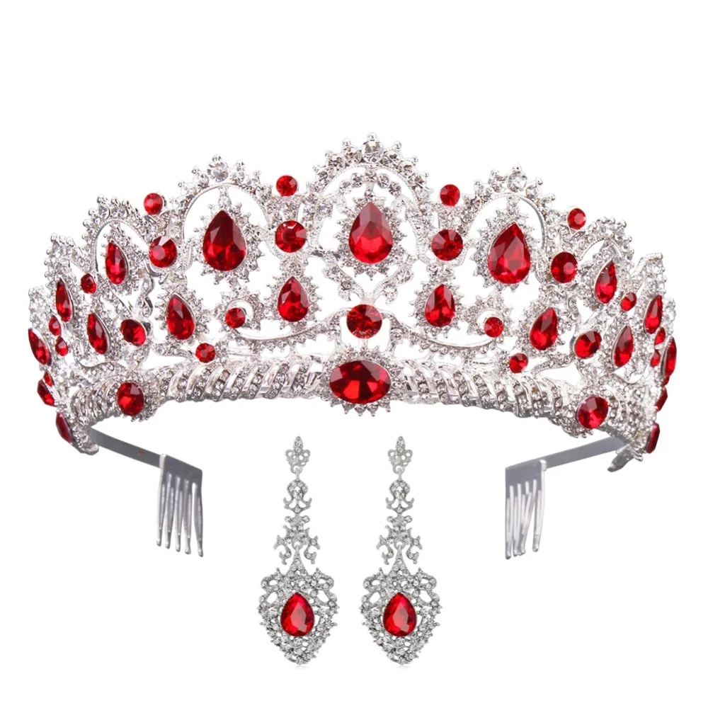 

KMVEXO Gorgeous Silver Crystal Tiaras with Earrings Rhinestones Pageant Crowns with Comb Baroque Bridal Wedding Hair Accessories