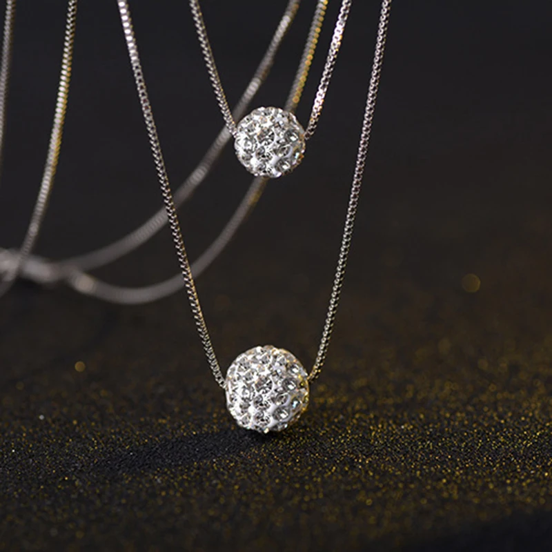 XIYANIKE 925 серебро двойной слой блестящий хрустальный счастливый шар кулон ожерелье CZ цирконий для женщин девочек подарок