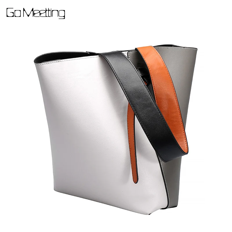 

Go Meetting women shoulder bag Large capacity bucket Handbags Genuine leather Women's Totes Shopping Bag bolsa feminin mujer