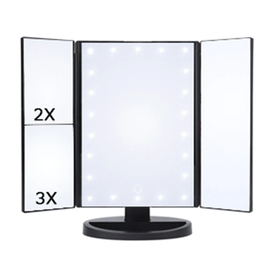 Trifold Makeup Mirror LED Lighted Touch Screen Tabletop Cosmetic Vanity