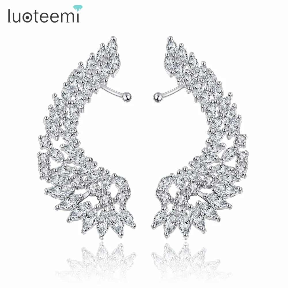LUOTEEMI очаровательные Модные индивидуальные антиаллергенные Роскошные кубические циркониевые Угловые серьги-гвоздики с крыльями женские модные вечерние ювелирные изделия