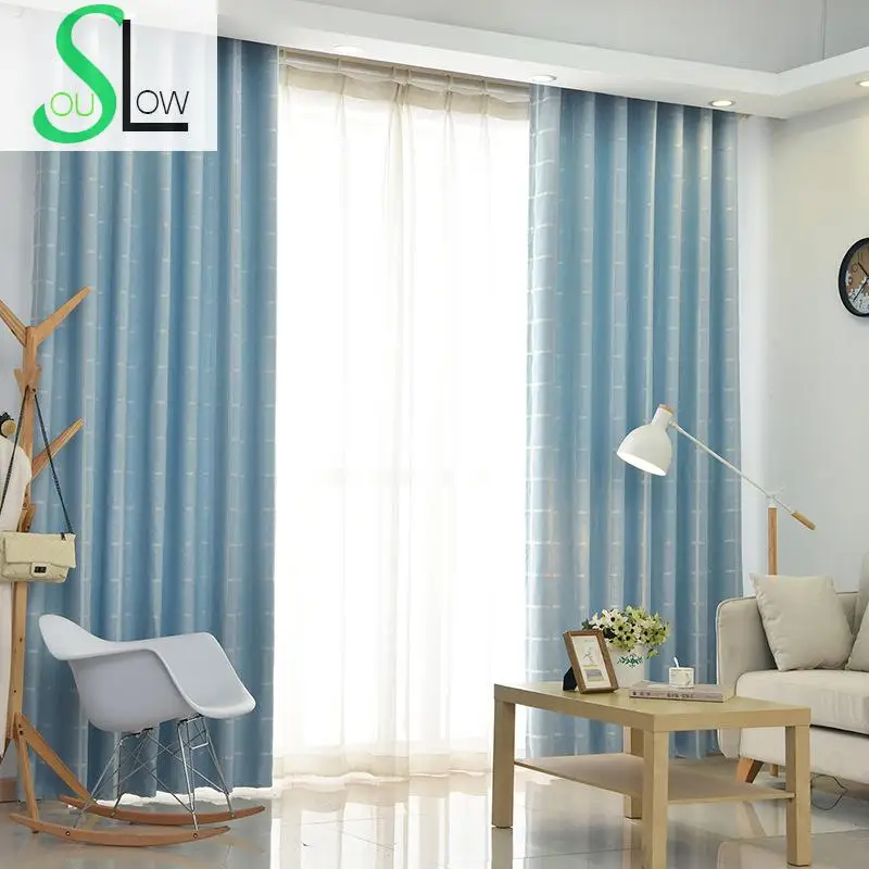 Lento Alma Azul Gris Simple Moderna Cortina Jacquard Estilo Japón Rayas