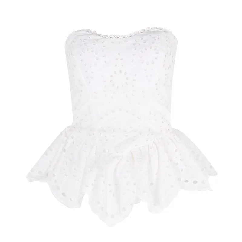 [LIVIVIO] Boho Ruffle Hem без рукавов белый кружевной топ Женская одежда 2019 Лето бретелек Cami