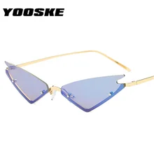 YOOSKE маленькие солнцезащитные очки "кошачий глаз" для женщин, фирменный дизайн, полуоправа, красные зеркальные очки, женские металлические треугольные очки, оттенки