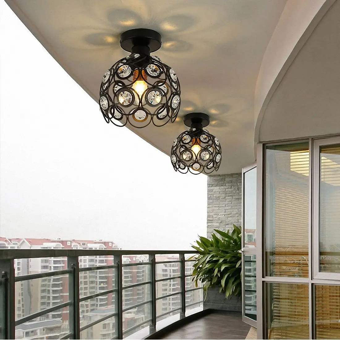 

E27 black Creative crystal minimalist ceiling light Single wall ceiling lamp bedroom lamp Single European iron lamp Crystal la