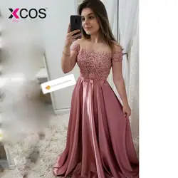 XCOS элегантный 2019 с открытым плечом платья для женщин розовый бордовый Vestidos de fiesta платье для выпускного вечера Формальные Вечерние