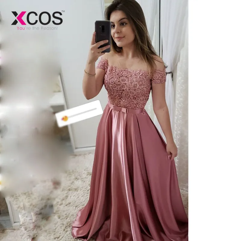 

XCOS Elegant 2019 Off Shoulder Prom dresses Pink Burgundy Vestidos de fiesta dress for graduation Formal Evening Prom Dresses