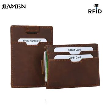 

Genuine Leather Credit ID Holders for Men Retro Money Case Male Bifold WalletsAnti-magnetic RFID Card Folder Business Card Bag