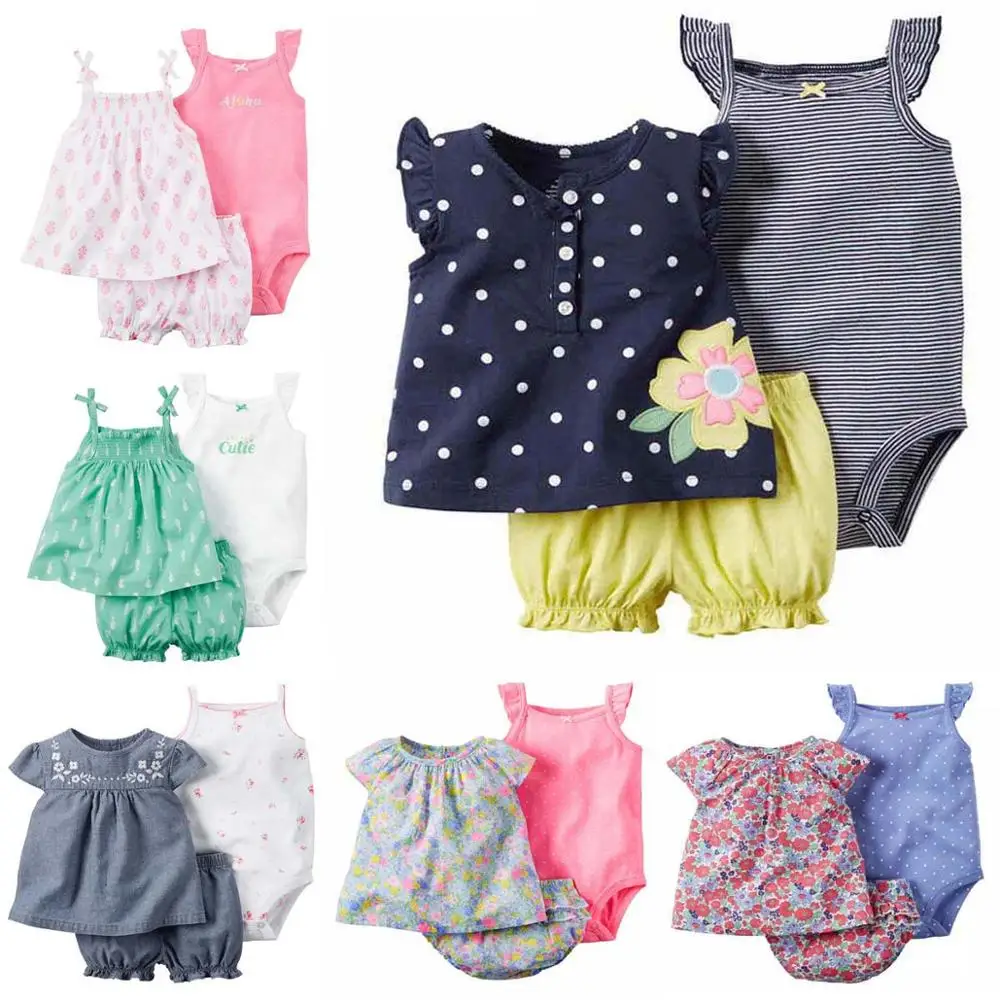 2019 heißer Verkauf Mode Baumwolle Floral Baby Kleidung Set Babycotton Rompers Mädchen Heißer Mädchen Clothessummer Stil Sets 3 stücke