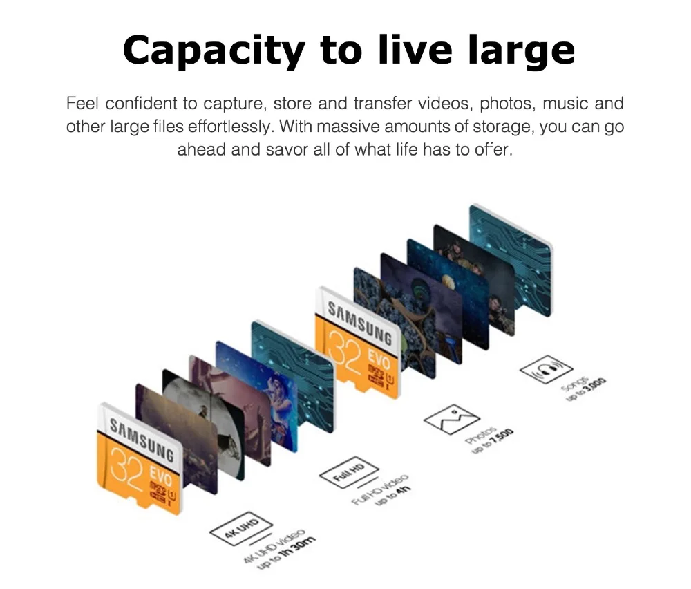 SAMSUNG карта памяти Micro SD карты памяти EVO 32 Гб U1 UHS-I C10 TF карты 95 МБ/с. читать Скорость 4K HD для смартфонов и планшетов с адаптером селфи-Стик