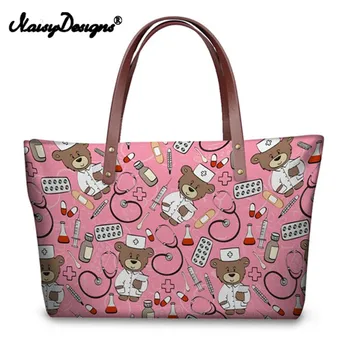 

Noisydesigns Shopping Cute Bear Casual Handbag Cartoon Nurse Prinit Big Shoulder Bags Women Ladies Summer Beach Girls Tote Bag