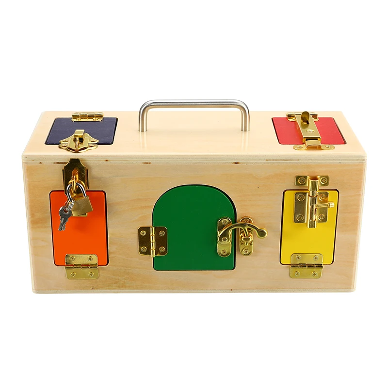 

1pc Multi-color Wooden Children's Wooden Lock Box Intelligent Teaching Early Education Puzzle Children Unlock Toys