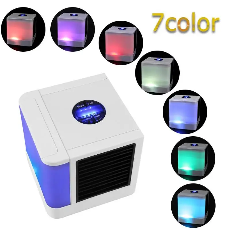 

ALLOET Portable Air Conditioner USB Mini Air Cooler Humidifier Purifier Colorful LED Light Personal Space Fan Air Cooling Fan