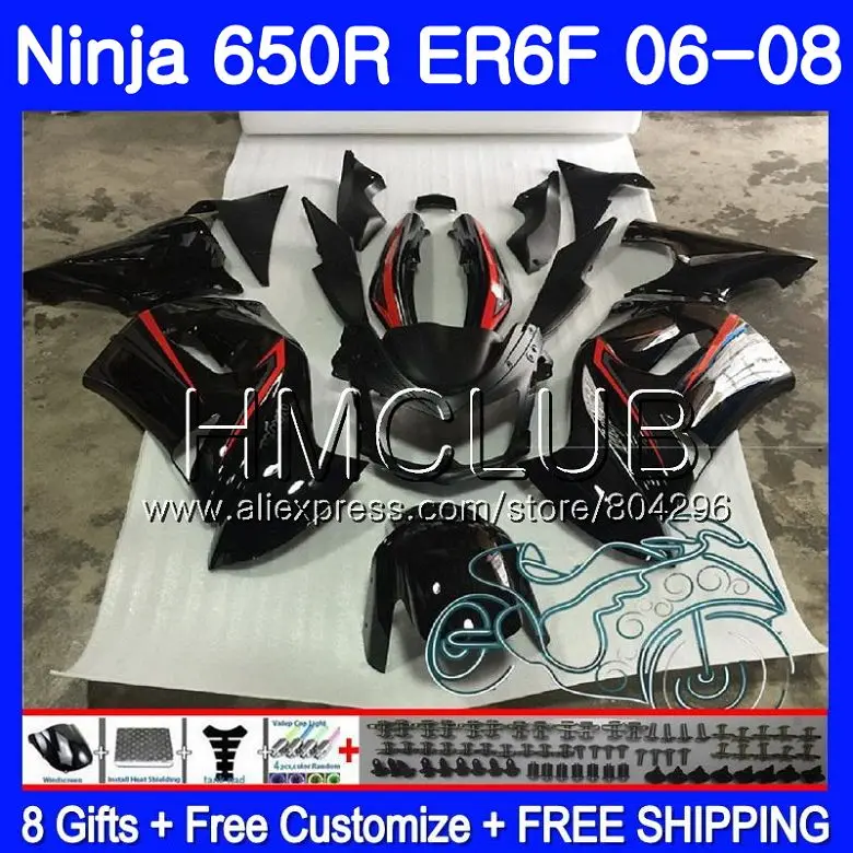 

Body For KAWASAKI NINJA New black 650R ER6 F 650 ER6F 06 07 08 12HM.18 Ninja650R ER-6F 06 08 ER 6F 2006 2007 2008 Fairing Kit