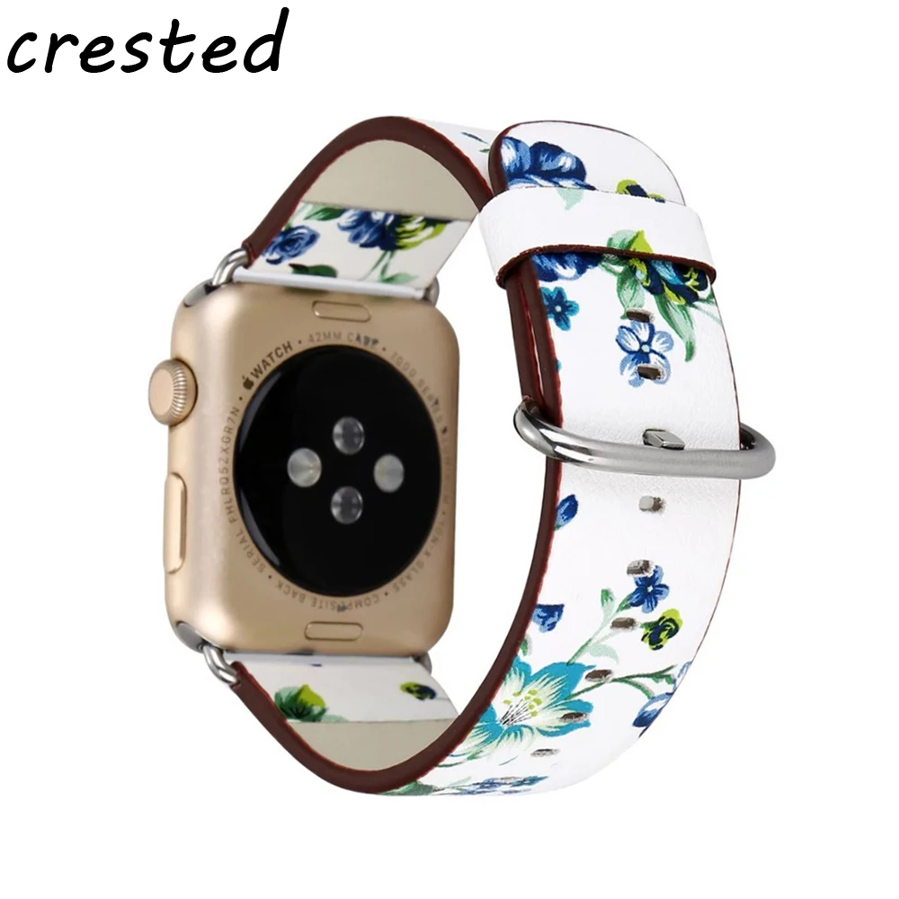 

CRESTED Floral Printed Leather Watch Band Strap for Apple Watch 42 mm 38 mml Flower Design Wrist Watch Bracelet for iwatch 1/2/3