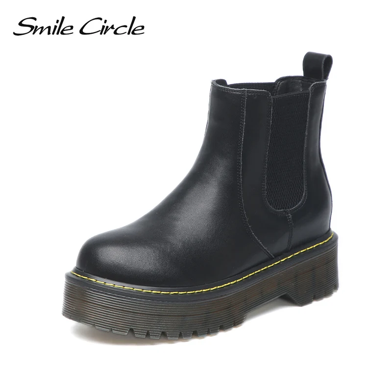 

Smile Circle Size 36-42 Chelsea Boots Women platform shoes Autumn Genuine Leather Fashion Slip-On Ladies Shoes