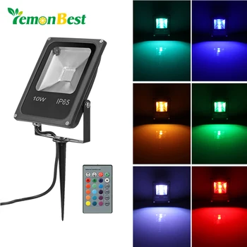 

10W RGB LED Flood Light Spotlight Lamp Remote Controller with Spike Waterproof for Yard Patio Path Outdoor Lighting AC 85-245V