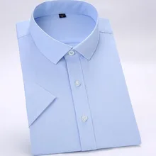 Лидер продаж, летние мужские повседневные рубашки с коротким рукавом из бамбукового волокна Camisa, одноцветные однобортные Саржевые топы с отложным воротником