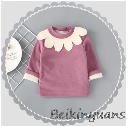 Осенне-зимняя детская одежда для девочек флисовая Вельветовая рубашка для девочек детская одежда, футболка спортивная рубашка для девочек - Цвет: Purple petals
