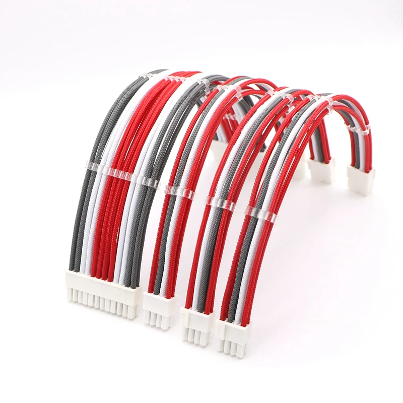 

180 Degree Mixed Corlor Sleeved Basic Power Extension Cable Kit ATX 24Pin/ 4+4Pin, PCI-E 6+2Pin/ 6Pin Power Extension Cable.