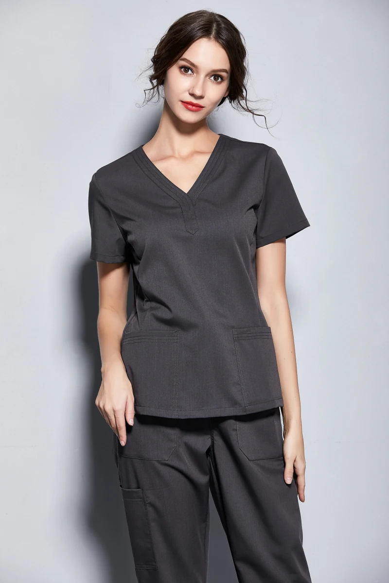 New Women's Medical Black Scrubs Ladies' Short Sleeve Scrub Uniforms Set Dental Clinic Fancy Design Surgical Clothes Slim Fit