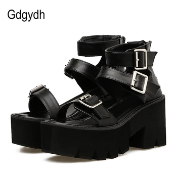 Gdgydh Ankle Strap Summer Fashion Women Sandals Open Toe Platform Shoes High Thick Heels Female Black Unique Party Shoes 35-42 2017 summer women high heels sandals open toe wedges heels sandals women dress shoes ankle strap party shoes white black