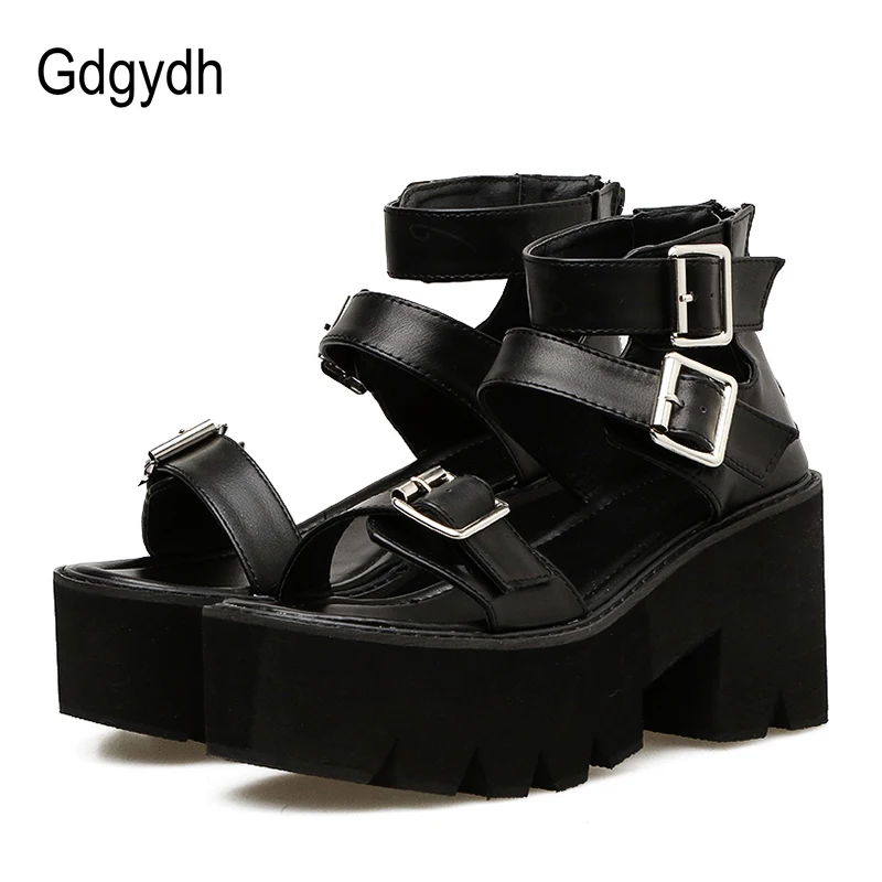 Gdgydh Ankle Strap Summer Fashion Women Sandals Open Toe Platform Shoes High Thick Heels Female Black Unique Party Shoes 35-40