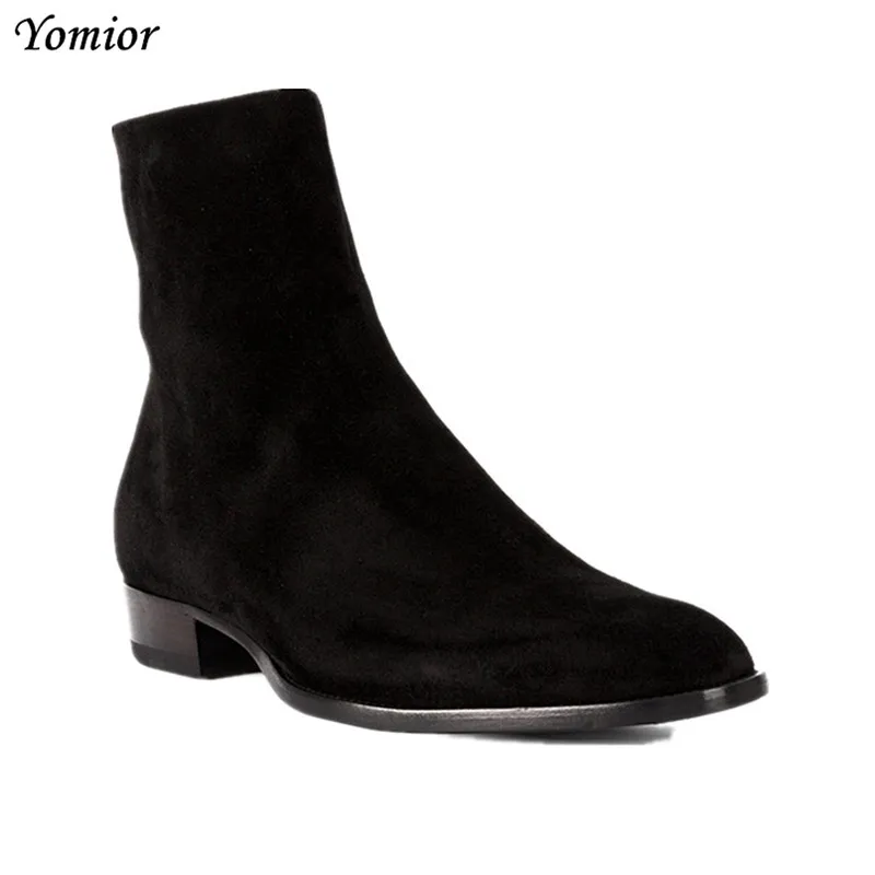 Genuino Masculino Botas Zapatos Vaca Hombres Casuales negro Otoño Cuero Beige Chelsea Punta Moda De Toe Invierno Marca Tobillo Lujo 2 black Cremallera tPxF84zw