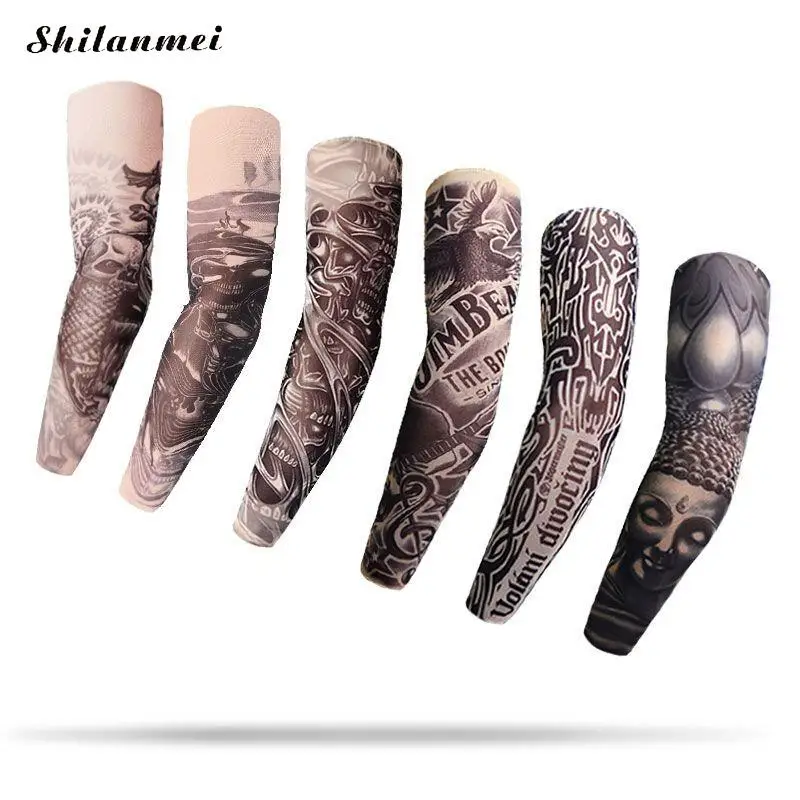 

1PC New Fashion Skull Tattoo Sleeve Men Women Fake Temporary Designs Body Arm Elastic Stockings Tatoo For Cool Men Drop Shipping