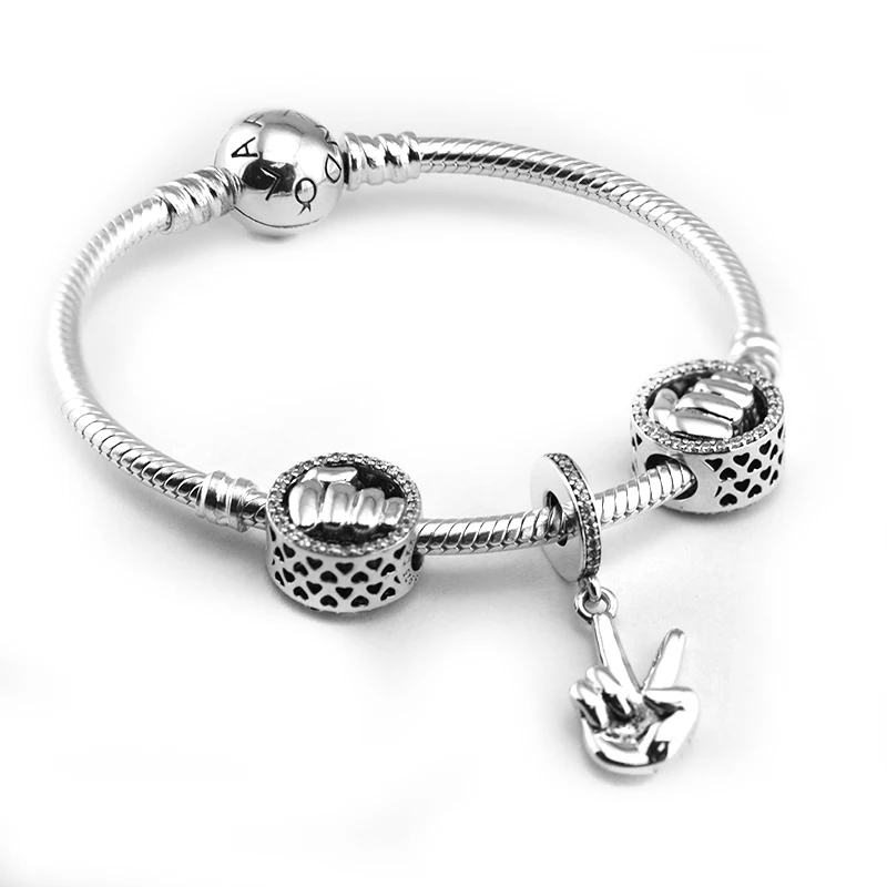 

100% 925 Sterling Silver Jewelry Around Clasp Bracelets with 3pcs Beads in a sets Free Shipping