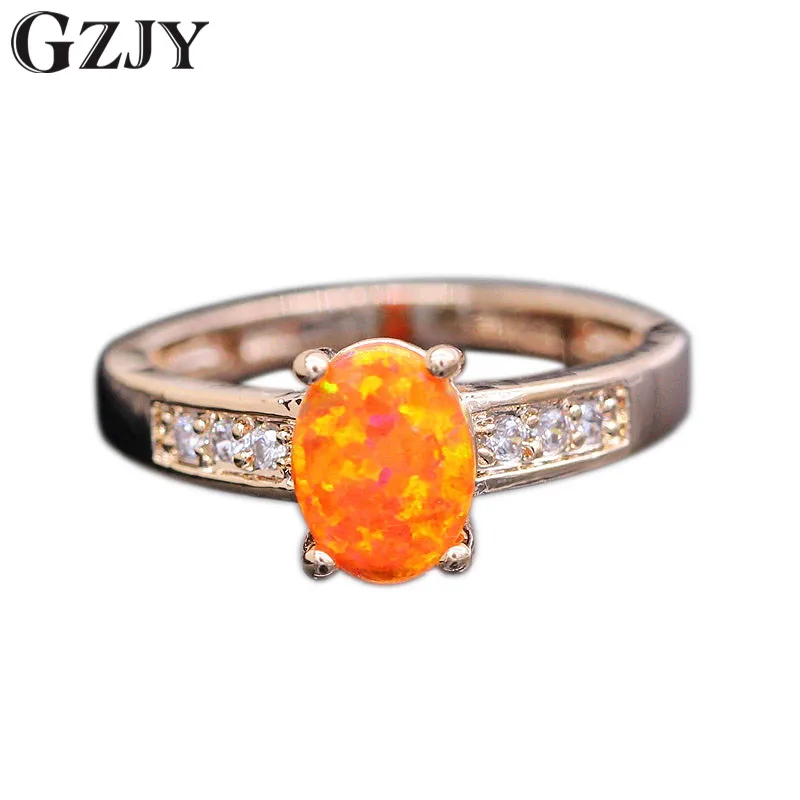 

GZJY Best Gift Beautiful Charming Orange Fire Opal Gold Color Wedding Ring For Women Anniversary Jewelry