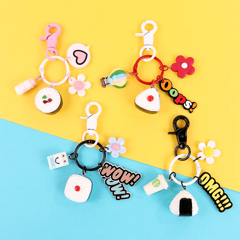 

Cartooon Personality Cat key chain and Sushi Men 's Keychains Car Auto Keyring Metal Keychain Key Ring Pendant Silve