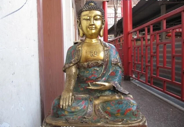 

S0460 17"Tibet Buddhism Bronze cloisonne Sakyamuni Tathagata Amitabha Buddha Statue D0318