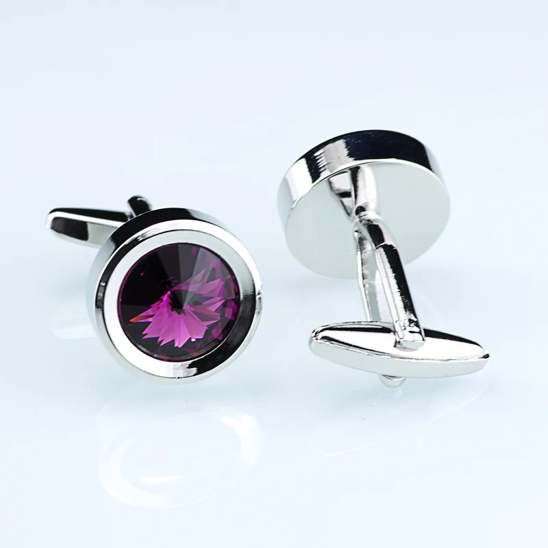 OnlyArt Dark Purple Crystal Cufflink Men's Round Cufflinks Silver Color Fashion Button For Shirts