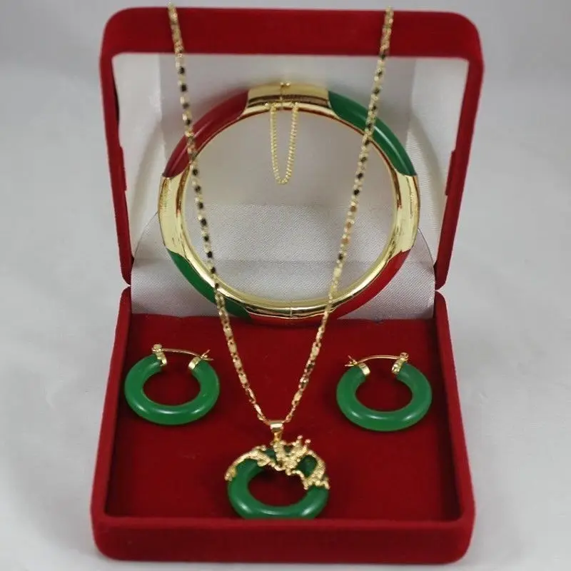 

Hot sell -@>> 00798 Wonderful Multicolor Jade Circle Dragon Pendants Necklace Earring Bracelet Natural jewelry -Top quality fre