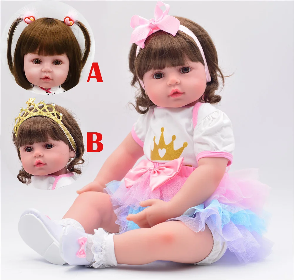 

High quality 60cm big size reborn toddler princess girl Silicone vinyl adorable bebe Bonecas menina two different hair styles