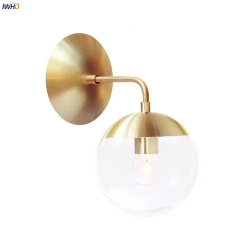 IWHD Nordic Modernen Kupfer LED Wandleuchte Neben Wohnzimmer Badezimmerspiegel Licht Glas Ball Wand Leuchten Wandlampen-in LED-Innenwandleuchten aus Licht & Beleuchtung bei